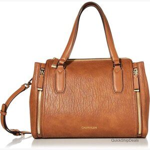 Faux Leather Satchel with Adjustable Crossbody Strap and Multiple Pockets